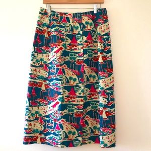 Ruff Hewn Vintage Vibe 100% Cotton Wrap Nautical Themed Midi Skirt